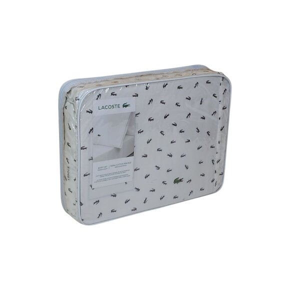 Lacoste Cotton Percale Full Sheet Set Croc Pattern Soft Breathable Material - Picture 11 of 12